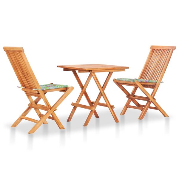 vidaXL Ensemble de bistro 3 Pièces avec coussins à motif de feuilles Teck