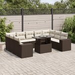 vidaXL Salon de jardin 10 Pièces avec coussins marron résine tressée