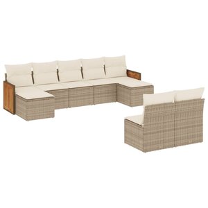 vidaXL Salon de jardin avec coussins 9 Pièces beige résine tressée