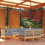 vidaXL Salon de jardin 10 Pièces avec coussins gris bois de pin massif