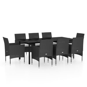 vidaXL Ensemble à manger de jardin avec coussins 9 Pièces noir