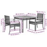 vidaXL Ensemble à manger de jardin et coussins 3 Pièces Beige poly rotin