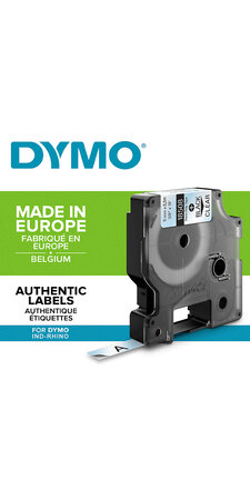 DYMO Rhino - Étiquettes Industrielles  forte adhésion en Polyester  9mm x 5.5m  Noir sur Transparent