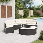 vidaXL Salon de jardin 3 Pièces demi-rond noir résine tressée