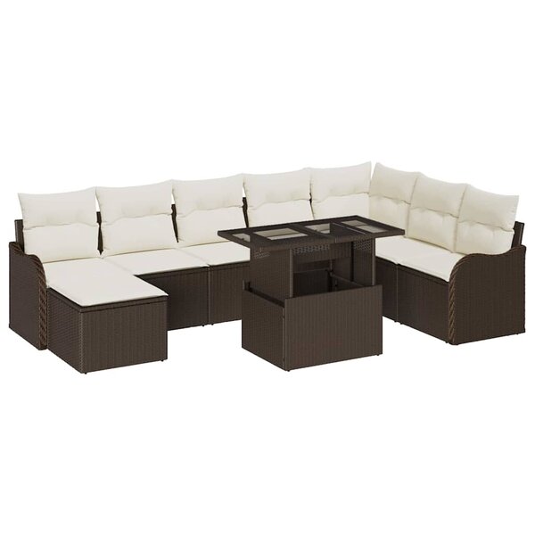 vidaXL Ensemble de canapé de jardin 9 Pièces Marron Poly rotin