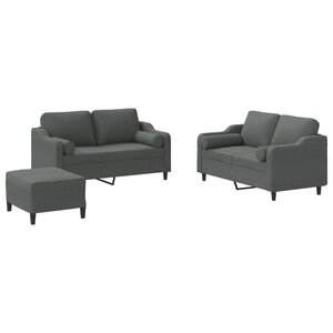 vidaXL Ensemble de canapés 3 Pièces coussins gris foncé tissu