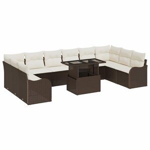 vidaXL Ensemble de canapé de jardin 11 pc Marron Poly rotin
