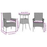 vidaXL Ensemble à manger de jardin et coussins 3Pièces marron rotin verre
