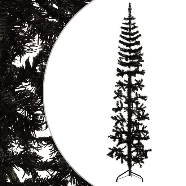 vidaXL Demi sapin de Noël artificiel mince avec support Noir 240 cm