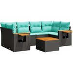 vidaXL Salon de jardin 7 Pièces avec coussins noir résine tressée