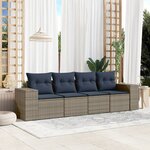 vidaXL Salon de jardin 4 Pièces avec coussins gris résine tressée