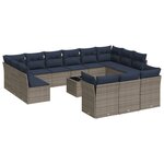 vidaXL Salon de jardin avec coussins 14 Pièces gris résine tressée