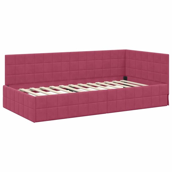 vidaXL Cadre de lit d'angle Rouge bordeaux 90 x 200 cm Velours