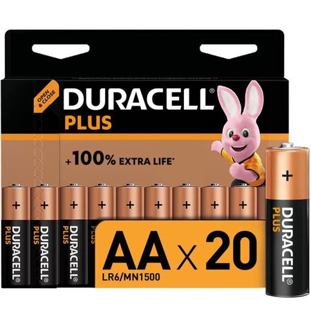 Duracell - nouveau piles alcalines aa plus  1.5 v lr6 mn1500  paquet de 20