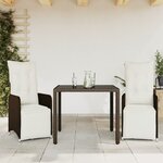 vidaXL Ensemble de bistro de jardin 3 Pièces coussins marron poly rotin