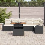 vidaXL Ensemble de canapé de jardin avec coussin 7 Pièces Noir et crème