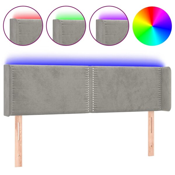vidaXL Tête de lit à LED Gris clair 147x16x78/88 cm Velours
