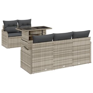 Ensemble de Canapé de Jardin 6 Pièces avec Coussins Gris Clair en Rattan Poly