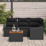 vidaXL Ensemble de canapé de jardin avec coussin 5 Pièces Noir Poly rotin