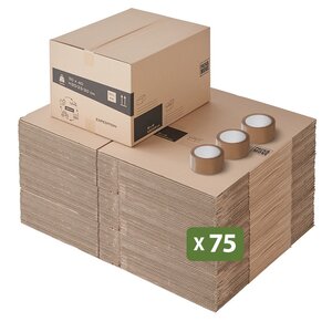 Pack and Move - Lot 75 cartons déménagement hauteur modubale variable personnalisable - 50 x 40 x 20-30 cm - Poignées renforcées - 3 adhésifs offerts