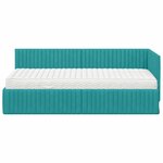 vidaXL Cadre de lit d'angle avec matelas 2 Pièces Turquoise Velours