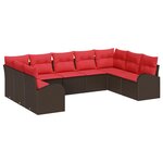 vidaXL Ensemble de canapé de jardin avec coussin 9 Pièces Marron et rouge