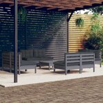 vidaXL Salon de jardin 9 Pièces avec coussins anthracite bois de pin