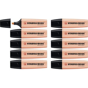Surligneur boss original pastel pointe biseautée 2 - 5 mm teint de pêche x 10 stabilo