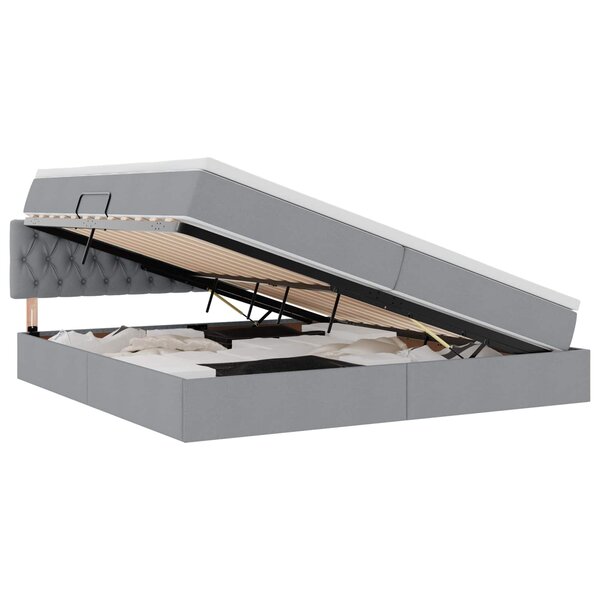 vidaXL Lit de rangement LED avec matelas Gris clair 200 x 200 cm Tissu