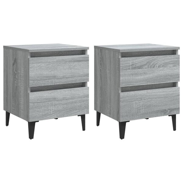 vidaXL Tables de chevet pieds en métal 2 Pièces Sonoma gris 40x35x50 cm