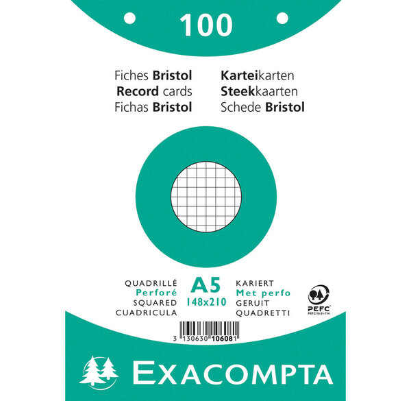 Paquet de 100 Fiches BRIST.BLC 148/210 5X5 PERF.S/FILM x 10 EXACOMPTA