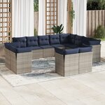 vidaXL Salon de jardin avec coussins 12 Pièces gris résine tressée