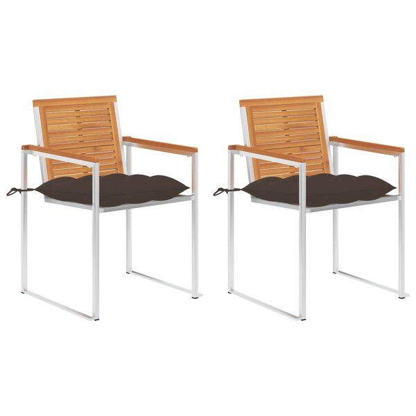 vidaXL Chaises de jardin avec coussins 2 Pièces Acacia solide et acier