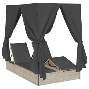 vidaXL Chaiselongue double avec toit et rideaux Gris clair