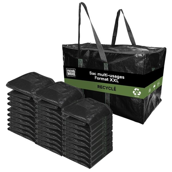 Pack and Move - Lot 24 Grands Sacs Déménagement Recyclé - Rangement Et Transport Ultra Résistant - Réutilisable - Poignées Solides - 100L