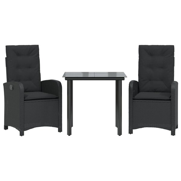 vidaXL Ensemble à manger de jardin avec coussins 3 Pièces Noir