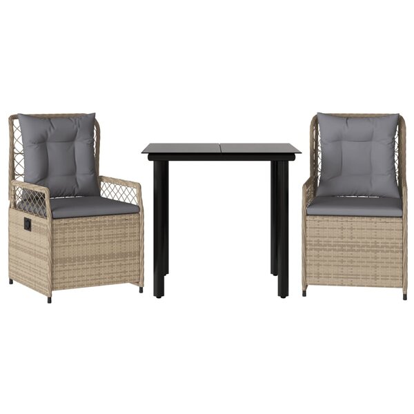 vidaXL Ensemble à manger de jardin et coussins 3 Pièces Beige poly rotin