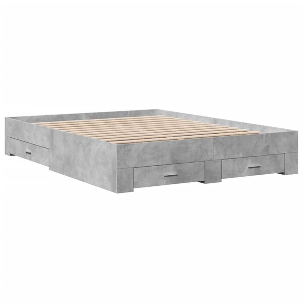 vidaXL Cadre de lit et tiroirs gris béton 140x200 cm bois d'ingénierie