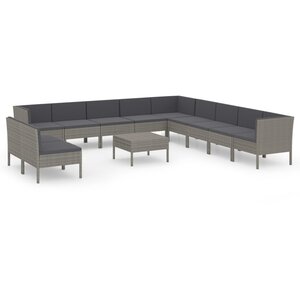 Salon de jardin meuble d'extérieur ensemble de mobilier 12 pièces avec coussins résine tressée gris 02_0015648