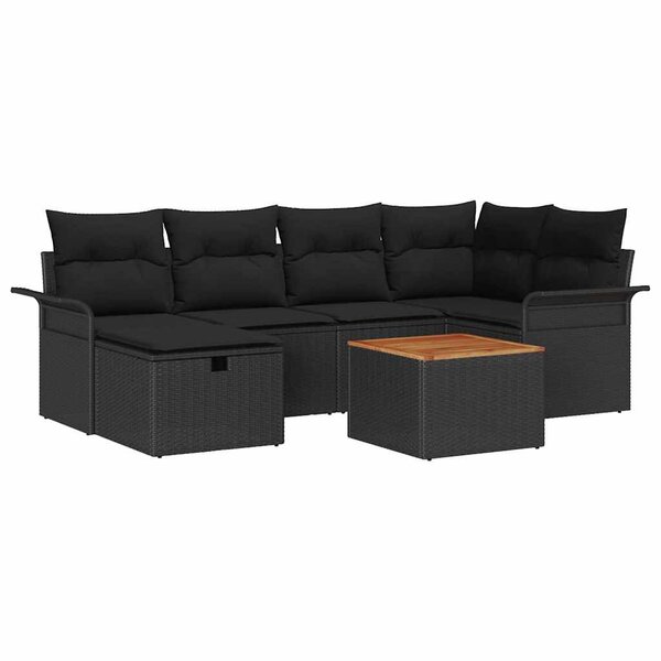 vidaXL Ensemble de canapé de jardin avec coussin 7 Pièces Noir polyrotin