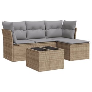 vidaXL Salon de jardin avec coussins 5 Pièces beige résine tressée