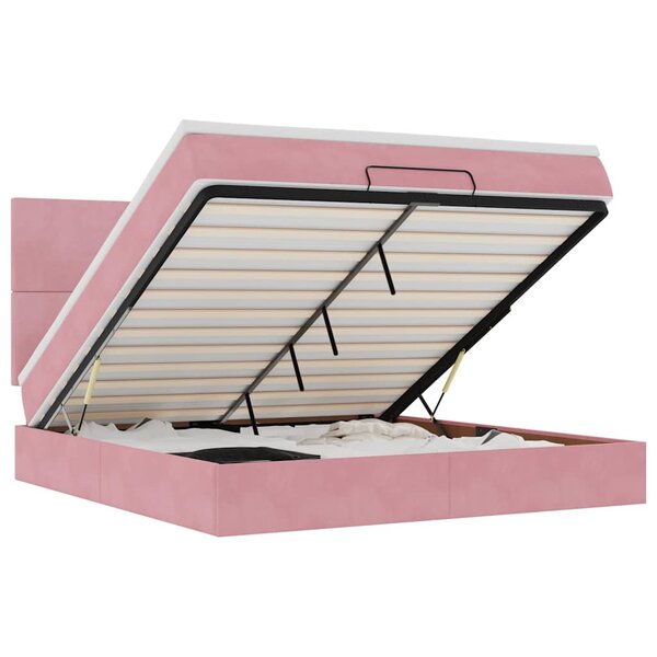 vidaXL Cadre de lit ottoman avec matelas rose 160x200 cm velours
