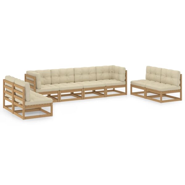 vidaXL Salon de jardin 8 Pièces avec coussins Bois de pin massif