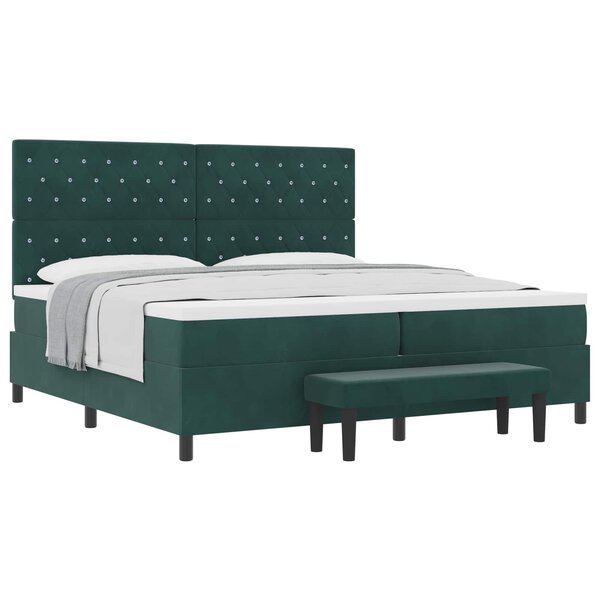 vidaXL Lit à ressorts avec matelas Vert foncé 200 x 200 cm Velours
