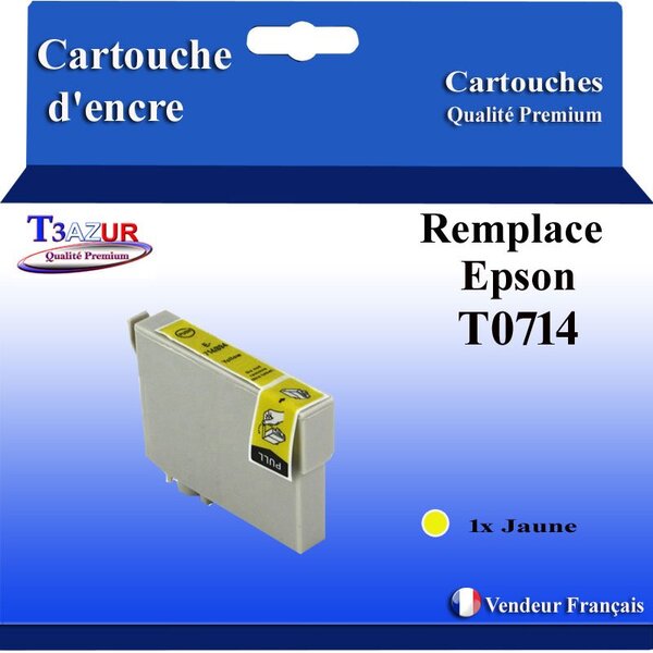 T3AZUR- Cartouche Compatible avec Epson T0714 remplace Epson Stylus 7DX7000F DX7400 DX7450 DX8400 DX8450 DX9400 DX9400F Jaune