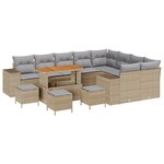 Canapé de Jardin 13 Pièces avec Coussins Beige en Rattan Poly Acacia