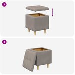 vidaXL Pouf de rangement avec coussin Taupe 40 x 40 x 45 cm tissu