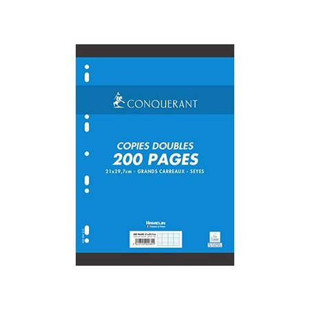 Pqt Copies doubles A4 Seyes Grands Carreaux 70g 200 pages (50 Copies) CONQUÉRANT