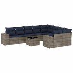 vidaXL Salon de jardin 10 Pièces avec coussins gris résine tressée