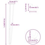 vidaXL Pieds en épingle à cheveux pour consoles  lot de 4  acier naturel  72 cm  acier massif
